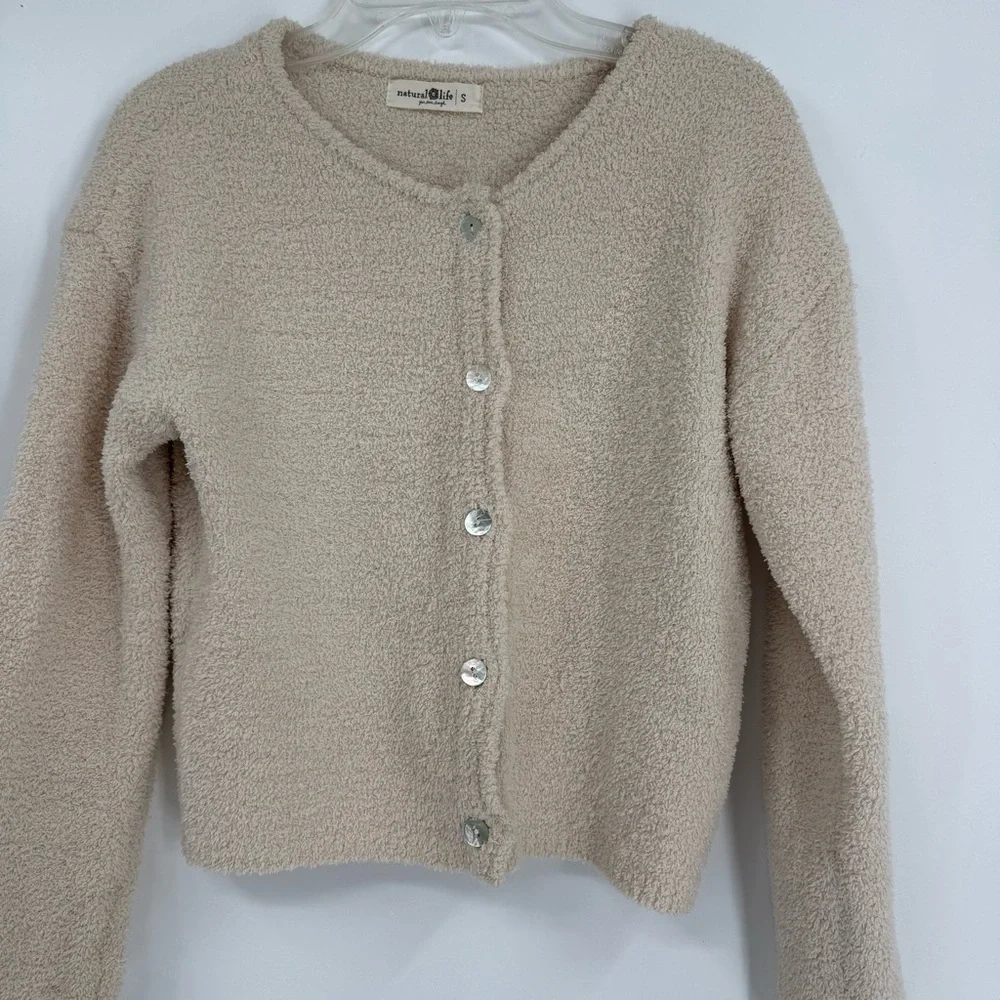 Natural Life Cardigan Sweater Size Small Cream Fuzzy Button Up Cottagecore - Picture 3 of 7